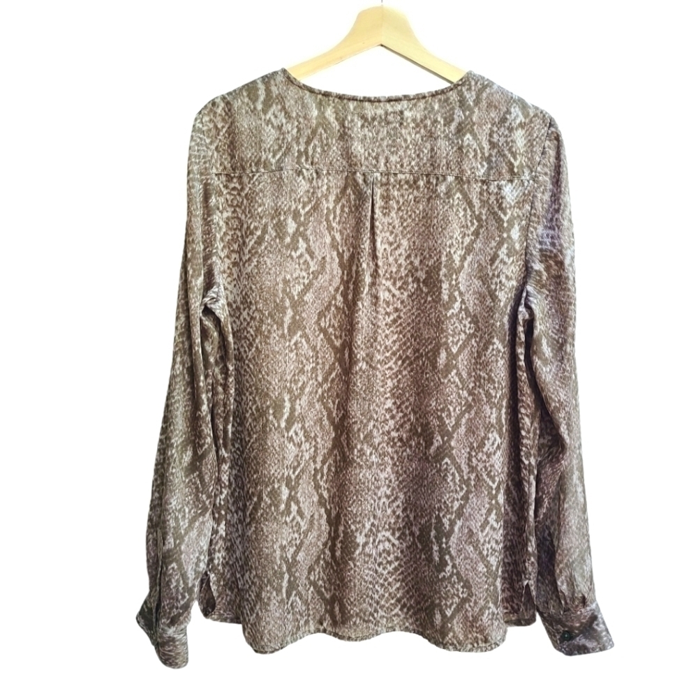 Ann Taylor LOFT | Semi-sheer Snake Print Henley Tunic Blouse, Size Large - Picture 2 of 7